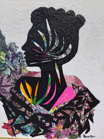 collage of a black woman with colorful flowers and plants spliced in