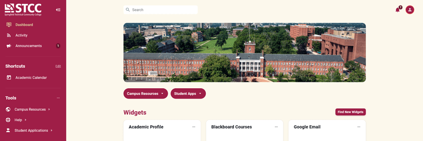 screenshot of STCCNet Student Dashboard